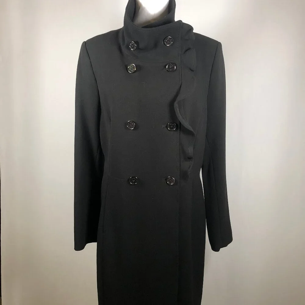 ✨T Tahari Black Ruffled Collar Coat – Elegant & Timeless - Picture 5 of 14